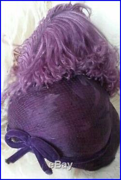 Vintage 1940's Violet HAT BONNET Lge OSTRICH FEATHER Purple Victorian Costume