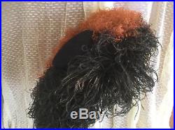 Vintage 1940's felt hat with coral, black ostrich feathers by Laddie Northridge