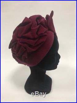 Vintage 1940s Burgundy Velvet Sculpted Tilt Turban Hat Antique Original Rare