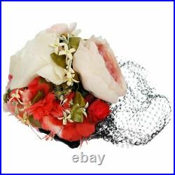 Vintage 1940s Fascinator Floral Tilt Hat Rose Flower Bouquet with Net Veil