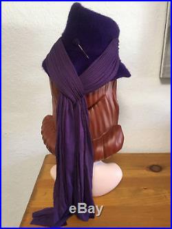 Vintage 1940s Purple Fur Felt Tilt Hat with Buckle Detail and Draped Fabric