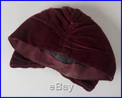 Vintage 1940s Turban 40s Burgundy Silk Velvet Big Bow Hat