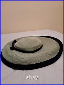 Vintage 1940s Womens Pistachio Grey Light Wide Brim Cartwheel Sun Hat