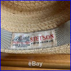 Vintage 1940s Womens Stetson Woven Straw Wide Brim Hat John Wanamaker