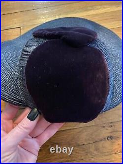 Vintage 1940s halo hat Howard Hodge straw with purple velvet hearts