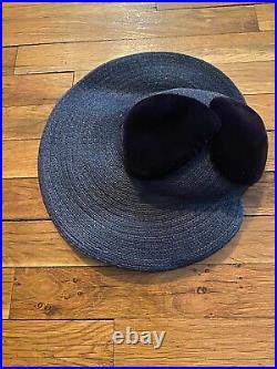 Vintage 1940s halo hat Howard Hodge straw with purple velvet hearts