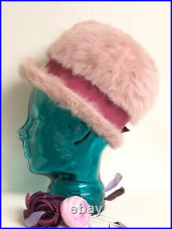 Vintage 1950 Schiaparelli Paris Fashion Pink Fuschia Fuzzy Faux Fur Mousse Hat