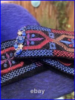 Vintage 1950 Talbert Women's Embroidery Blue Wool Hat Made In West Germany