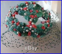 Vintage 1950's Bes-Ben Ladies Hat Glass Floral Beads, Jade, Coral & Pearls