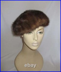 Vintage 1950's Elizabeth Strawbridge Clothier Brown Mink Fur Tilted Pillbox Hat