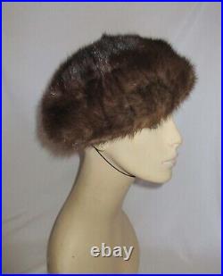 Vintage 1950's Elizabeth Strawbridge Clothier Brown Mink Fur Tilted Pillbox Hat