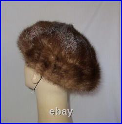 Vintage 1950's Elizabeth Strawbridge Clothier Brown Mink Fur Tilted Pillbox Hat