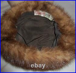 Vintage 1950's Elizabeth Strawbridge Clothier Brown Mink Fur Tilted Pillbox Hat