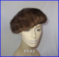 Vintage 1950's Elizabeth Strawbridge Clothier Brown Mink Fur Tilted Pillbox Hat