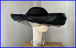 Vintage 1950's Laddie Northridge Black Tulle Cartwheel Hat