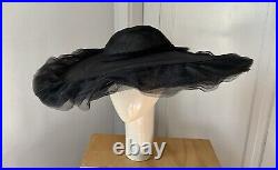 Vintage 1950's Laddie Northridge Black Tulle Cartwheel Hat