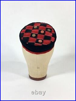 Vintage 1950's WHIMSICAL red & black velvet checkerboard checkers toque hat MINT