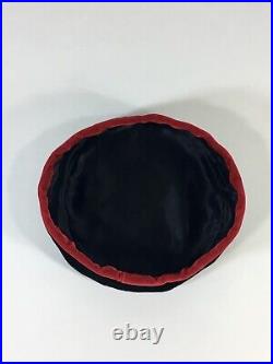 Vintage 1950's WHIMSICAL red & black velvet checkerboard checkers toque hat MINT