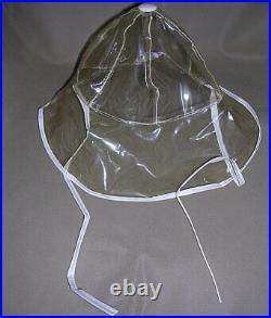 Vintage 1950s 1960s 100% Vinyl Lady's Rain Hat Clear withUnder Chin Ties Hong Kong