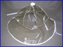 Vintage 1950s 1960s 100% Vinyl Lady's Rain Hat Clear withUnder Chin Ties Hong Kong