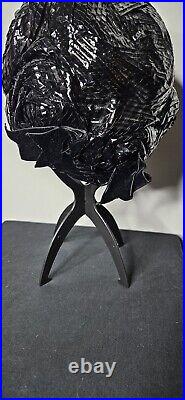 Vintage 1950s 1960s schiaparelli Black Celophane Hat