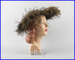 Vintage 1950s Hat 50s Ostrich Feather Black Jersey Wide Brim Formal Picture Hat