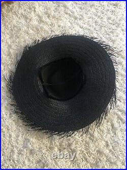 Vintage 1950s Hat Black Straw Velvet Resort Sun Pinup Rockabilly 50s