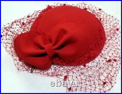 Vintage 1950s Made in Italy Red Wool Felt Hat w Net Veil Never Worn w Orig. Tags