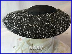 Vintage 1950s Original By Dwayne Womens Black Platter Hat With Mesh Drapery P/O