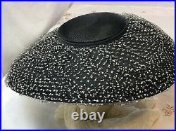 Vintage 1950s Original By Dwayne Womens Black Platter Hat With Mesh Drapery P/O