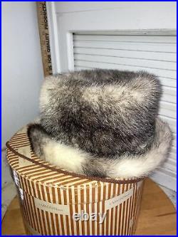 Vintage 1951 I. Magnin & Co Womens Black/White Fur Hat With Box San Francisco Oak