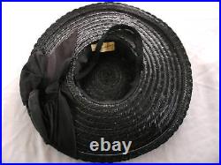 Vintage 1960's Black Fancy Straw Hat Size Small-med