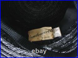 Vintage 1960's Black Fancy Straw Hat Size Small-med