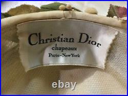 Vintage 1960's Christian Dior Chapeaux Paris-New York Floral Rhinestones Mesh