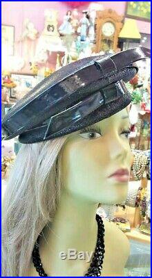 Vintage 1960`s MOD Christian Dior Chapeaux Patent Leather Beret Topper Style Hat