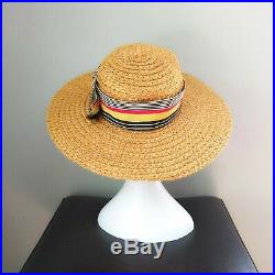 Vintage 1960s 1970s YSL Saint Laurent Wide Brim Straw Boater Hat Provence S