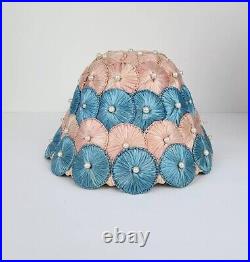 Vintage 1960s Bucket Hat Blue Amd Pink Straw With Faux Pearls Beehive Hat Disco