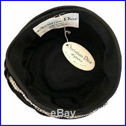 Vintage 1960s Christian Dior Black Satin Turban Hat