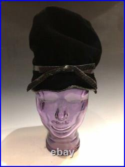 Vintage 1960s Christian Dior Chapeaux Black Velvet & Snakeskin Cloche Hat