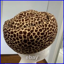 Vintage 1960s EMME INC NY S/M Pony Hair Calf Fur Animal Print Hat Pillbox Turban