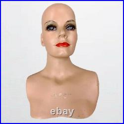 Vintage 1960s Female Woman Mannequin Bust Wig Hat Jewelry Scarf Head Used 60s