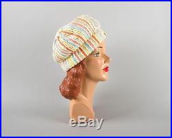 Vintage 1960s Hat 60s CHRISTIAN DIOR Chapeaux Striped Pastel Mod Pillbox Beret