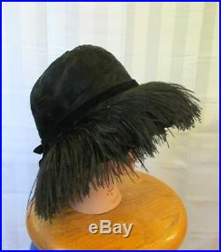 Vintage 1960s Hat by Mr. John Wide Brim Black Feathers Ostrich