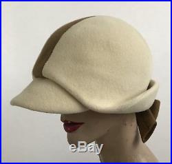 Vintage 1960s Jean Patou Cream Fur Felt Couture Mod Hat Carnaby Street