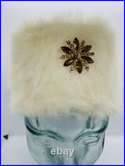 Vintage 1960s MISS DIOR by CHRISTIAN DIOR Rabbit Fur Pill Box Hat with Hat Pin