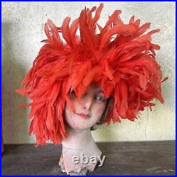 Vintage 1960s Red Boa Feather Plume Headpiece Hat Wig Voluptuous