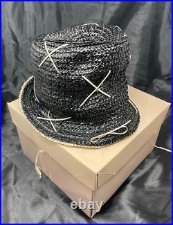 Vintage 1960s Yves Saint Laurent Black Straw Ladies Hat in Box