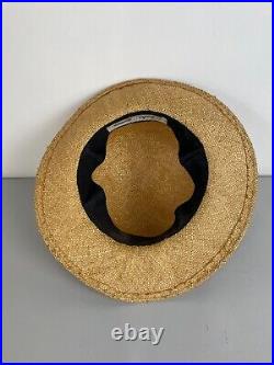 Vintage 1970's SONDRA REDMON Shabby Chic Straw hat with Floral Ribbon
