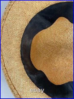 Vintage 1970's SONDRA REDMON Shabby Chic Straw hat with Floral Ribbon