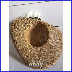 Vintage 1970's Women's Hand Woven Straw Hat With Floral Bouquet Mini Square